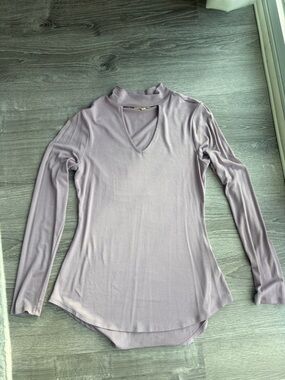 Ultra Flirt Lavender Long-Sleeve Mock V Neck Top